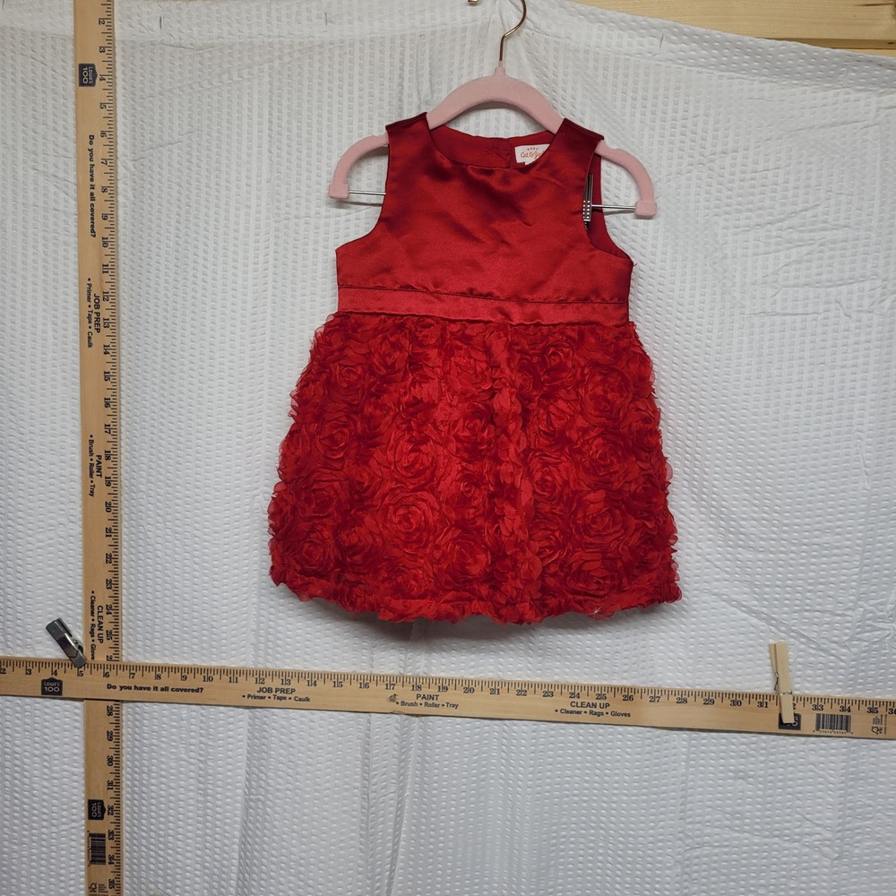 Cat & Jack Baby Girls Red Rosette Satin Holiday Party Dress 18M